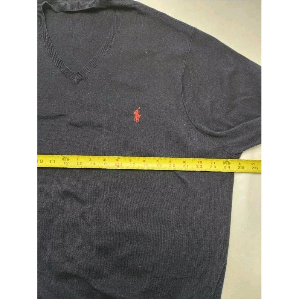 Polo Ralph Lauren Sweater Mens 2XL Navy Blue V Neck Pony Cotton Pullover Grandpa